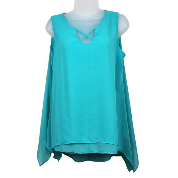 Cato Blouse Womens Size Medium Sleeveless Sheer Lined Teal Green - Picture 1 of 9